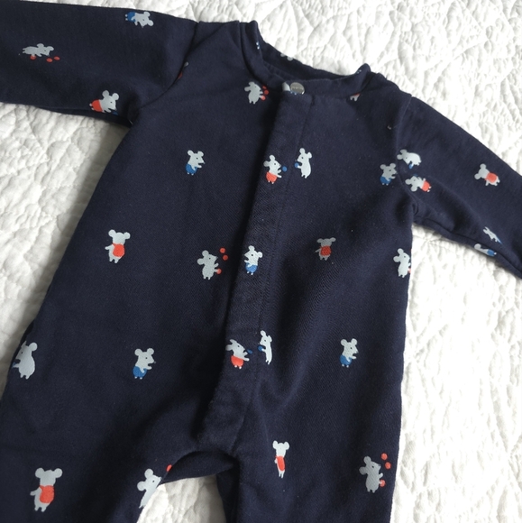 Jacadi Unisex Mid Weight Cotton Footed Sleeper Newborn -1month Mouse Print - Picture 2 of 7